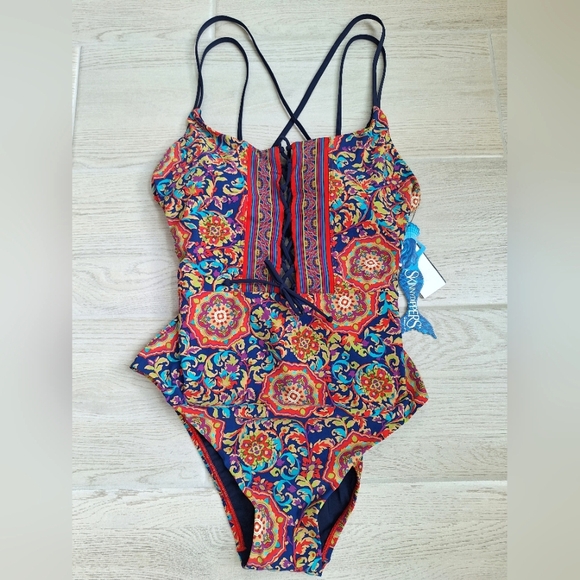 Skinny Dippers Women's Lace Up Front Removable Cup One-piece Swimsuit - Large - Picture 5 of 13